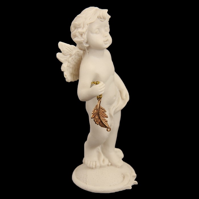 Сувенир полистоун "Ангелочек с золотым листочком" стразы МИКС 10,5х4х4 см