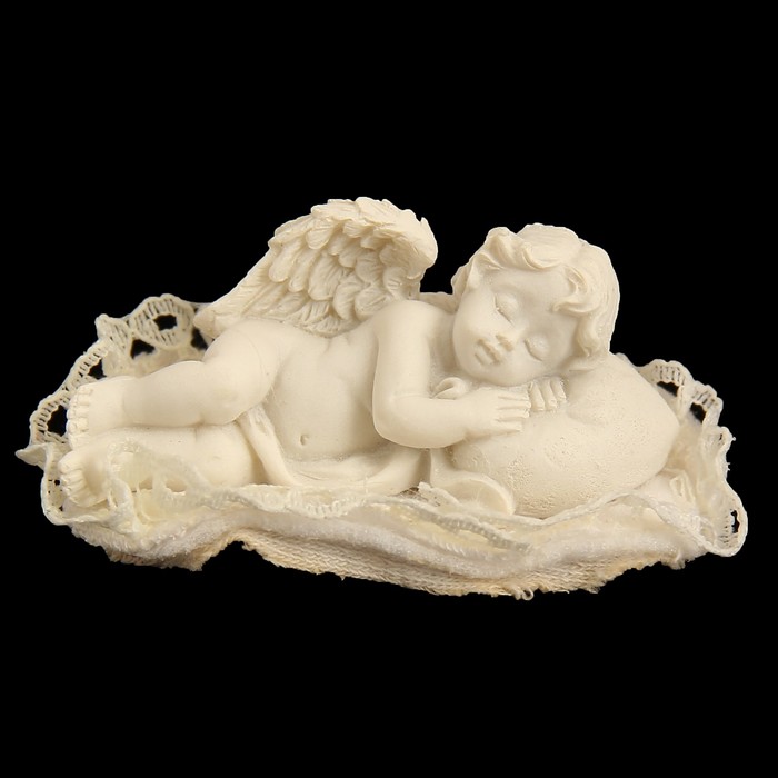 Сувенир полистоун "Спящий ангелочек на подушке" ажурная салфетка 3,5х7х3,5 см