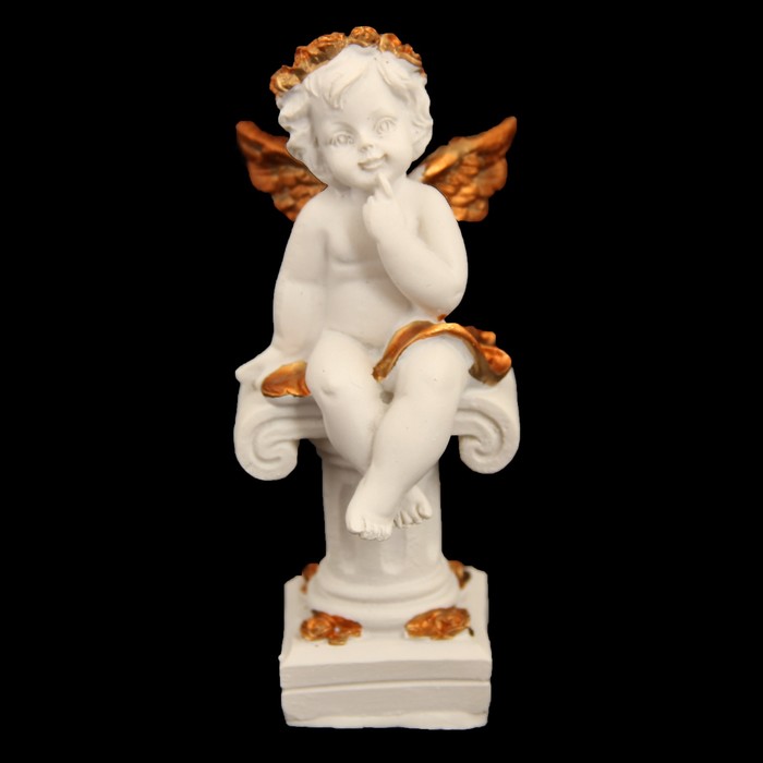 Сувенир полистоун "Ангелочек в золотом веночке на колонне" МИКС 9х4,5х3,8 см