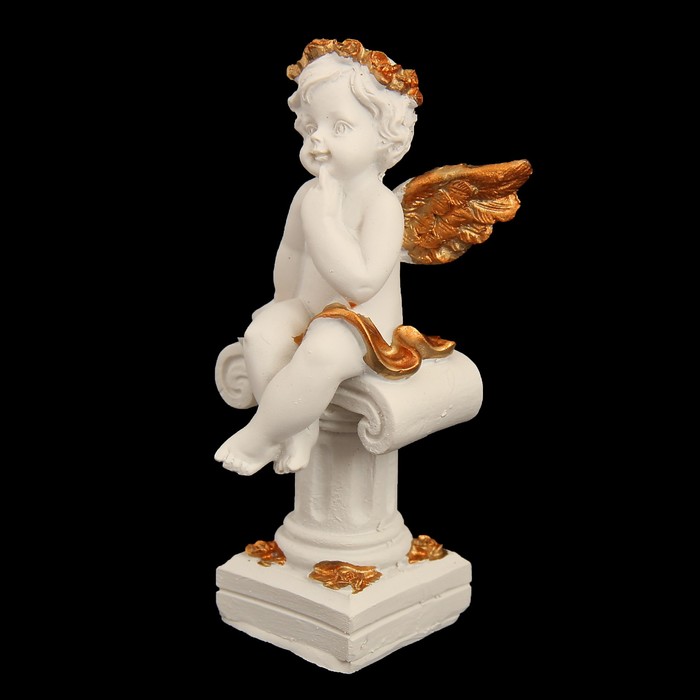 Сувенир полистоун "Ангелочек в золотом веночке на колонне" МИКС 9х4,5х3,8 см