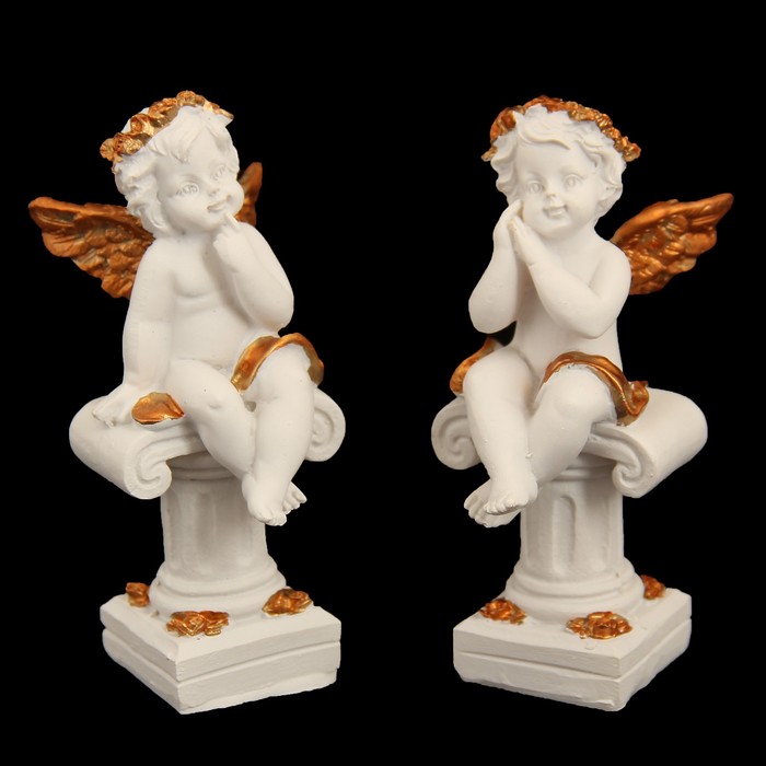 Сувенир полистоун "Ангелочек в золотом веночке на колонне" МИКС 9х4,5х3,8 см