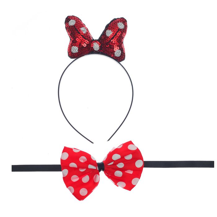 Карнавальный набор "Бантик" 2 предмета: ободок, бабочка, цвет красный