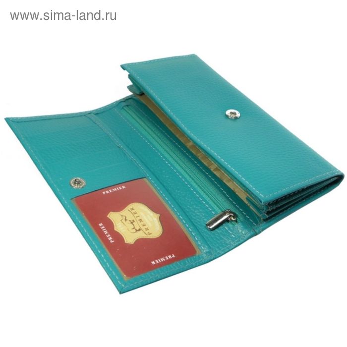 

Кошелёк женский на кнопке, 2 отдела для купюр, для кредитных карт, для монет, цвет бирюзовый