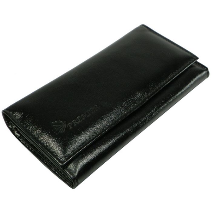 Кошелёк женский на кнопке, 2 отдела для купюр, для монет, для кредитных карт, цвет чёрный