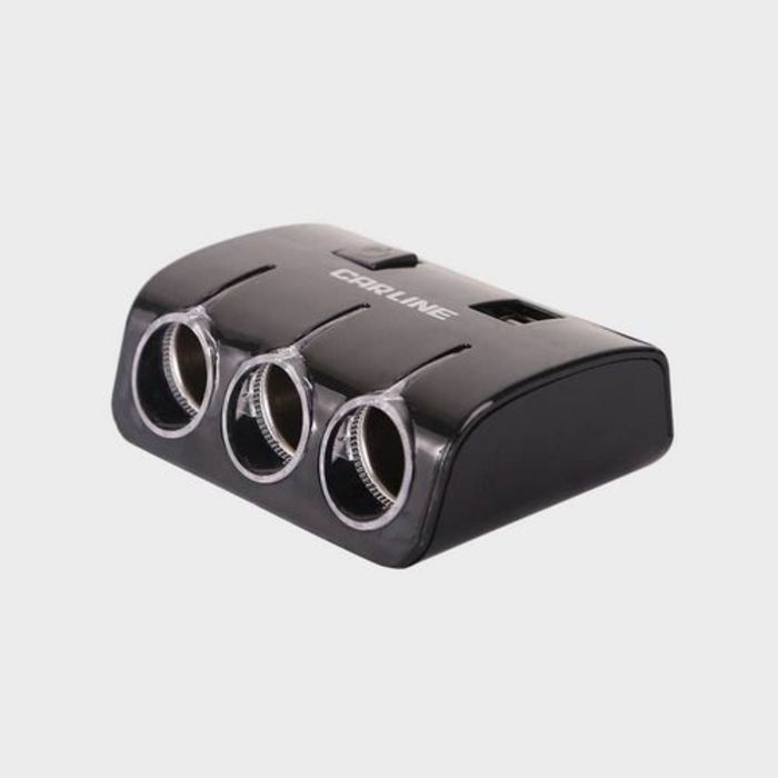 Разветвитель прикуривателя CS-321B на 3 гнезда на 8А и 2 USB на проводе, цвет чёрный