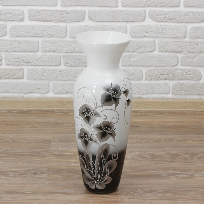 Ваза напольная "Орхидея", чёрно-белая