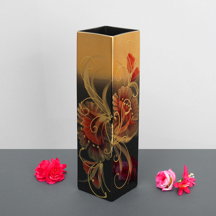 Ваза "Квадрат", пион, чёрная