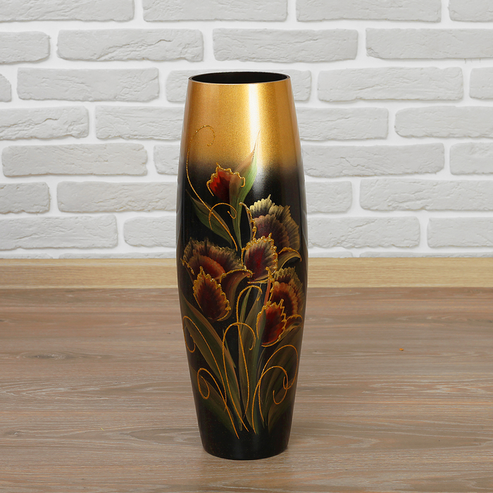Ваза "Бочка", тюльпан, чёрно-золотая