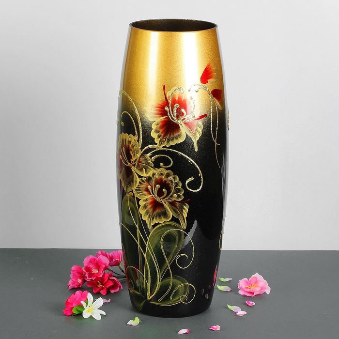 Ваза "Бочка", орхидея, чёрно-золотая