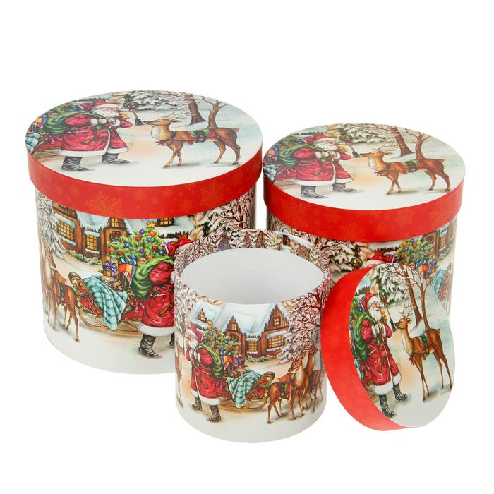 Набор коробок 3 в 1 "Дед Мороз", 18,5 х 18,5 х 17 - 12 х 12 х 12 см
