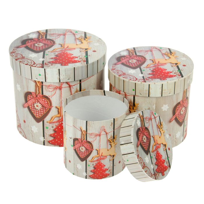 Набор коробок 3в1 "Новогодние игрушки", 18,5 х 18,5 х 17 - 12 х 12 х 12 см