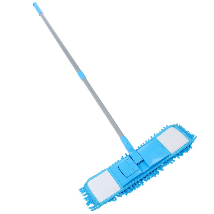 Швабра плоская с телескопической ручкой 80-130 см, насадка букля 43х13 см, цвет МИКС