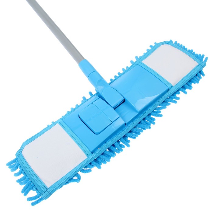 Швабра плоская с телескопической ручкой 80-130 см, насадка букля 43х13 см, цвет МИКС