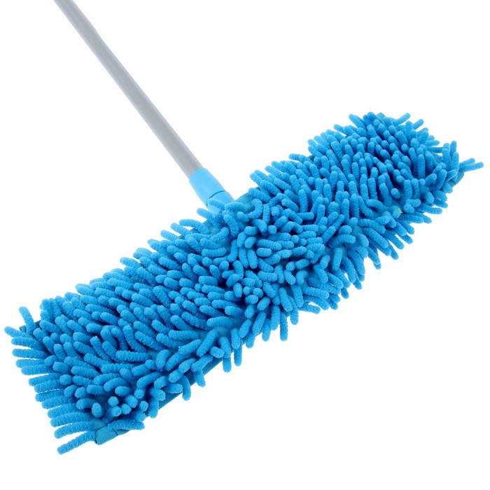 Швабра плоская с телескопической ручкой 80-130 см, насадка букля 43х13 см, цвет МИКС