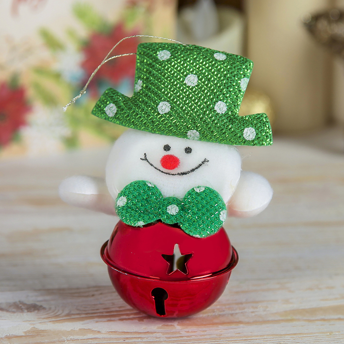 Подвеска мягкая "Снеговик в шляпке" с бубенчиком 5*9 см МИКС