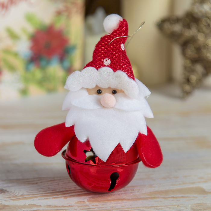 Подвеска мягкая "Дед Мороз в колпаке" с бубенчиком 5*11 см