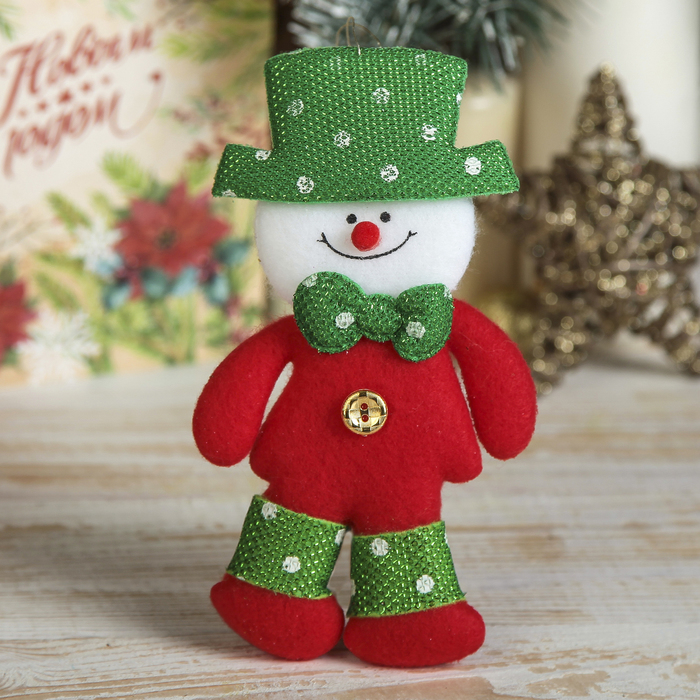 Подвеска мягкая "Снеговик в шляпе" 7*15 см, пуговка
