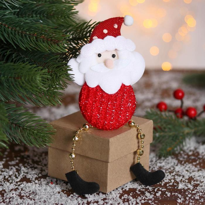 Подвеска мягкая "Дед Мороз кругляш" 8*12 см, ножки бусинки