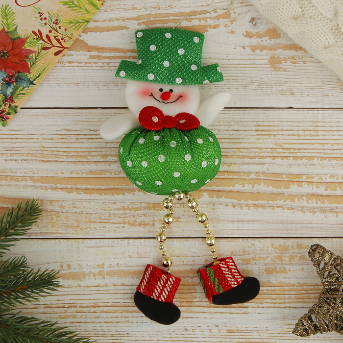 Подвеска мягкая "Пухляш снеговик" 6*10 см, ножки бусинки