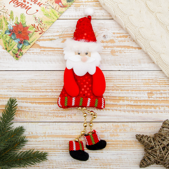 Подвеска мягкая "Дед мороз с блёстками" 8*19 см