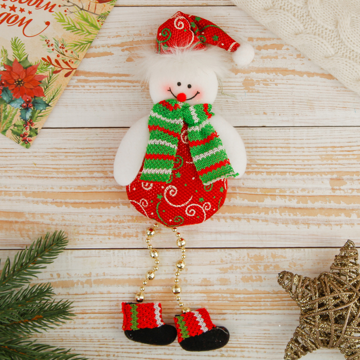 Подвеска мягкая "Пухляш снеговик" 8*15 см, ножки бусинки