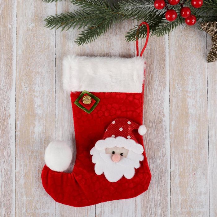 Носок для подарков Помпошка Дед Мороз в колпаке, 15х18 см, бело-красный