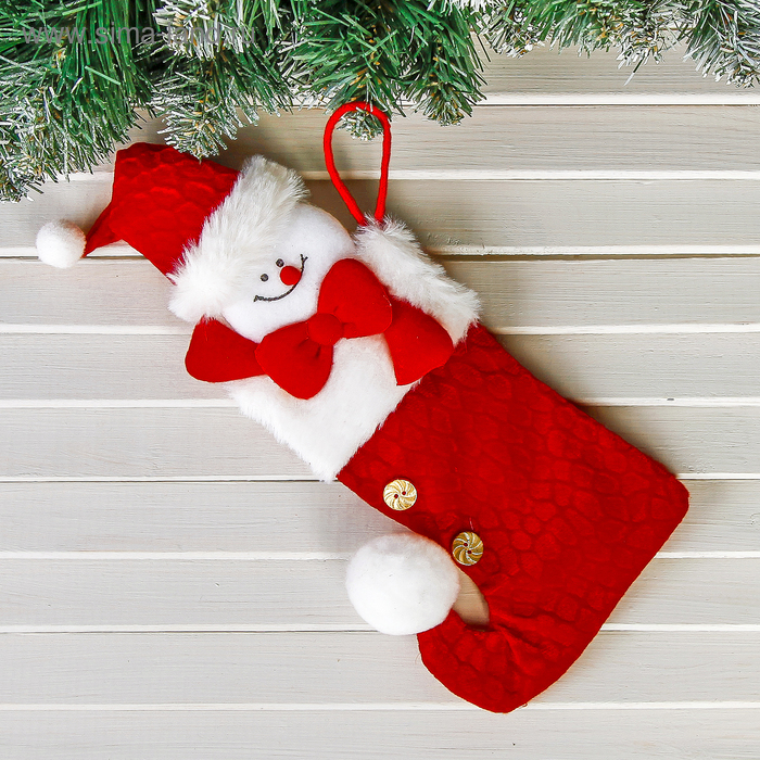 Носок для подарков Помпошка Снеговик, 12х26 см, красный