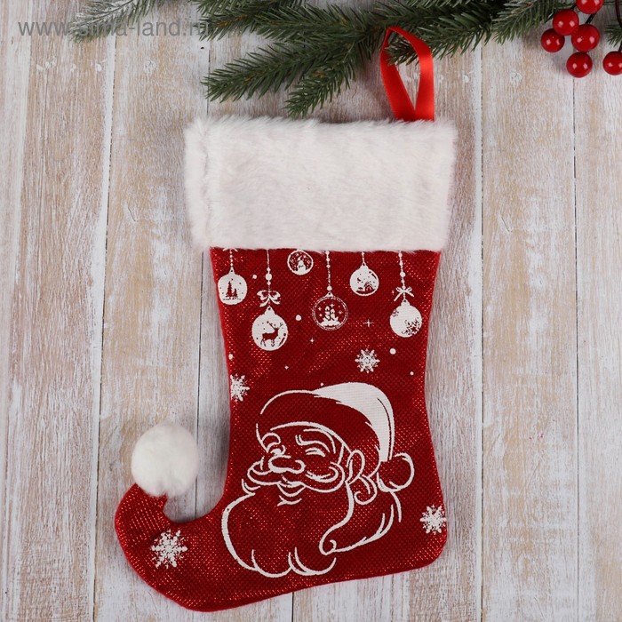 Носок для подарков Волшебство Дед Мороз, 18х25 см, бело-красный мягкая игрушка дед мороз пузатик 12х40 см красный зимнее волшебство