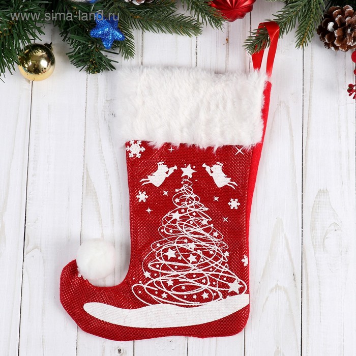 Носок для подарков Волшебство ёлочка, 18х25 см, бело-красный носок для подарков снегопад снеговик 18х26 см бело красный