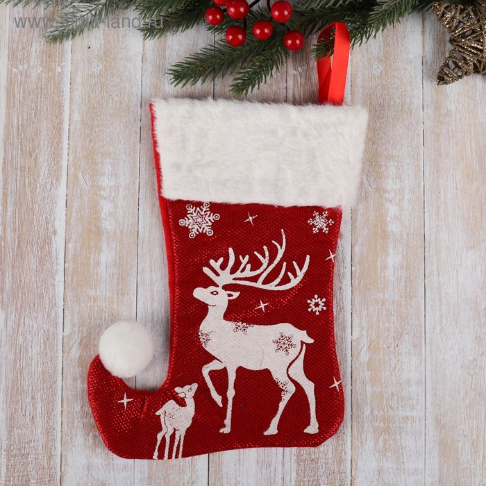 Носок для подарков Волшебство олень, 18х25 см, бело-красный носок для подарков снегопад снеговик 18х26 см бело красный