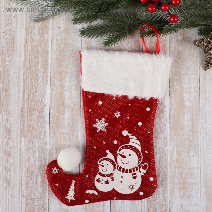 Носок для подарков Волшебство Снеговики, 18х25 см, бело-красный носок для подарков снегопад снеговик 18х26 см бело красный