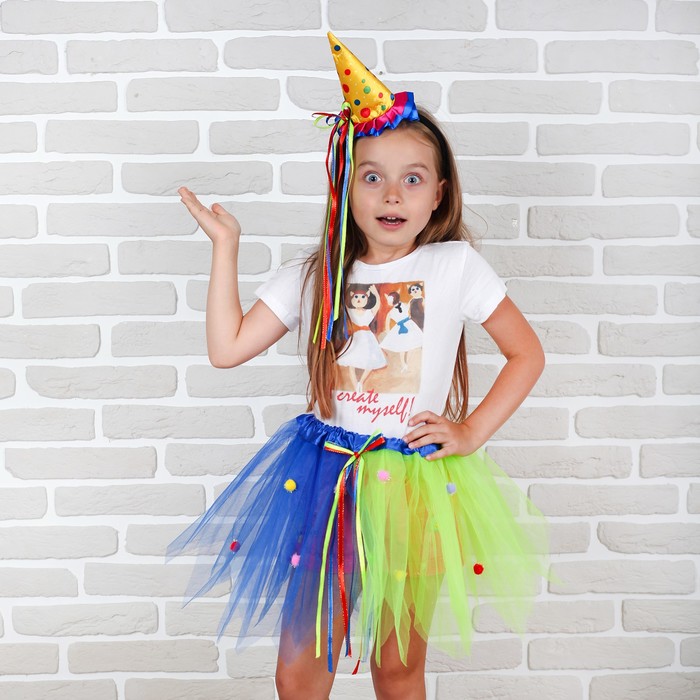 Карнавальный набор "Праздник", 2 предмета: ободок, юбка зелёно-синяя двухслойная, 3-5 лет