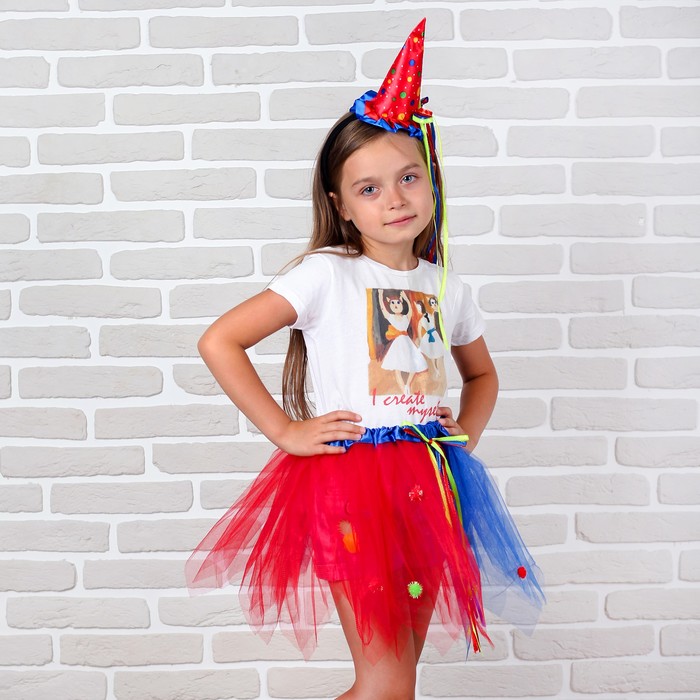 Карнавальный набор "Праздник", 2 предмета: ободок, юбка красно-синяя двухслойная, 3-5 лет