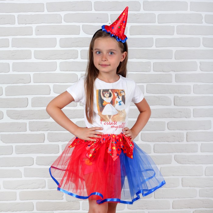 Карнавальный набор "Праздник", 2 предмета: ободок, юбка красно-синяя двухслойная, 3-5 лет