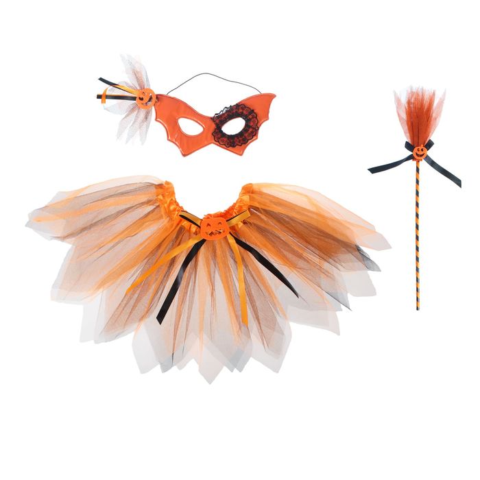 Карнавальный набор "Тыковка", 3 предмета: маска, метла, юбка двухслойная