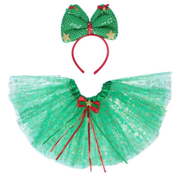 Карнавальный набор "Снежинка", 2 предмета: ободок, юбка двухслойная, 3-5 лет, цвет зелёный