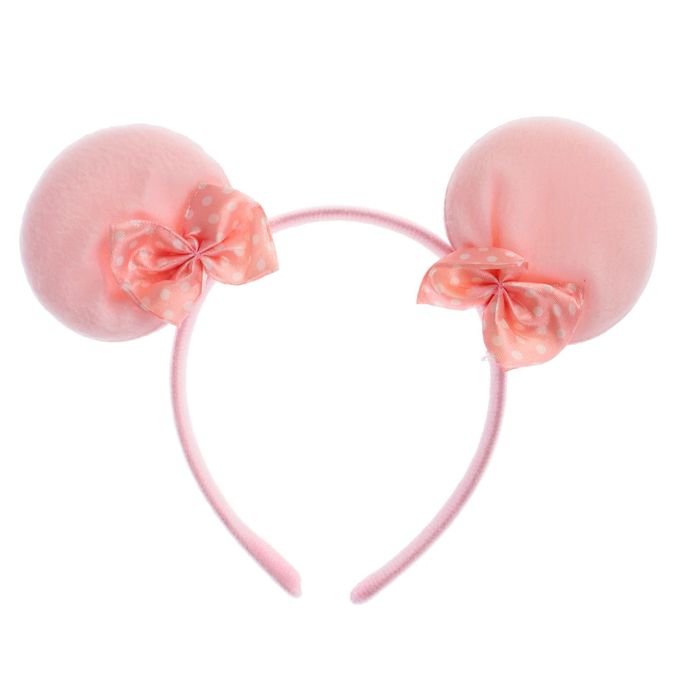 Карнавальный ободок "Ушки", круглые розовые с бантиком в горох