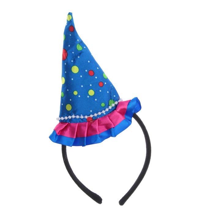 Карнавальный ободок "Колпак" с рюшками, цвет синий в горох