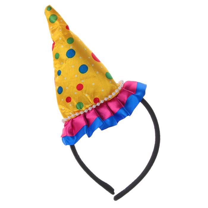 Карнавальный ободок "Колпак" с рюшками, цвет желтый в горох