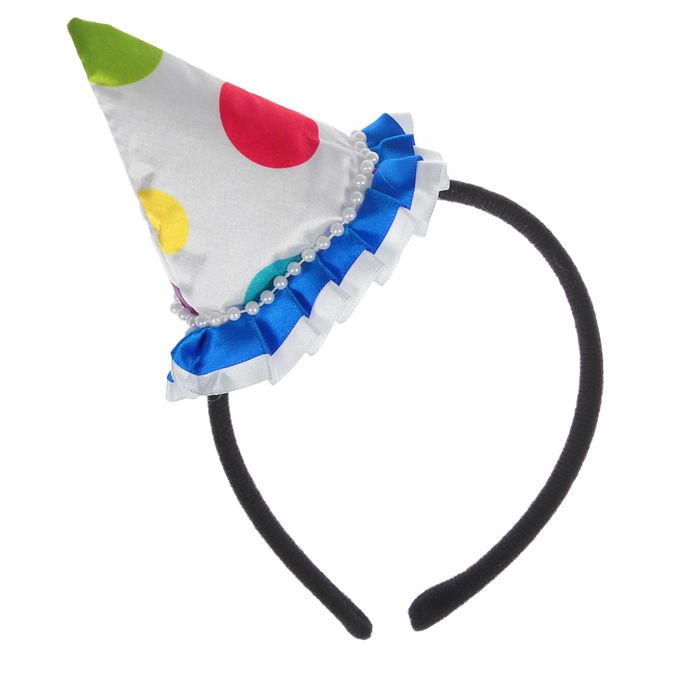 Карнавальный ободок "Колпак" с сине-белыми рюшками в горох