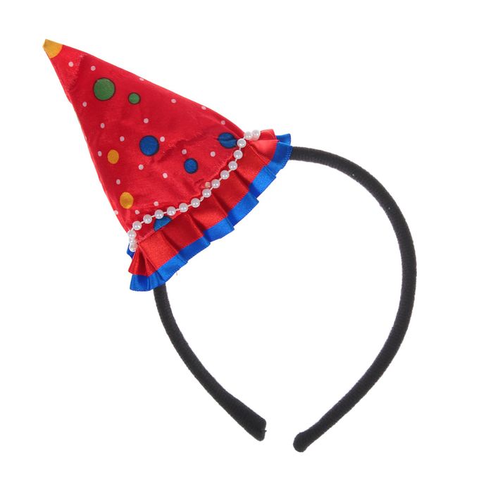 Карнавальный ободок "Колпак" с сине-красными рюшками