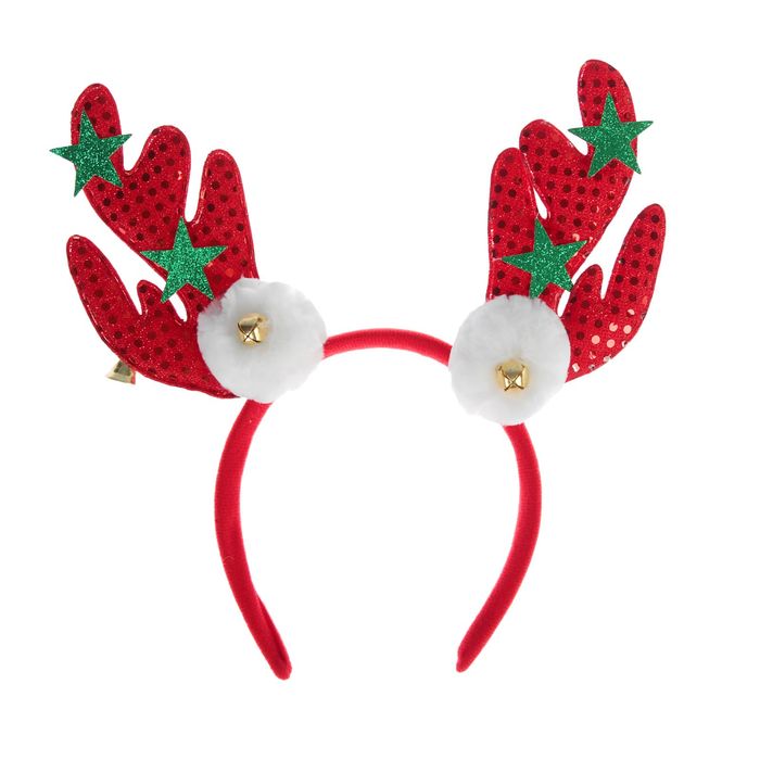 Карнавальный ободок "Рога", цвет красный с пайетками