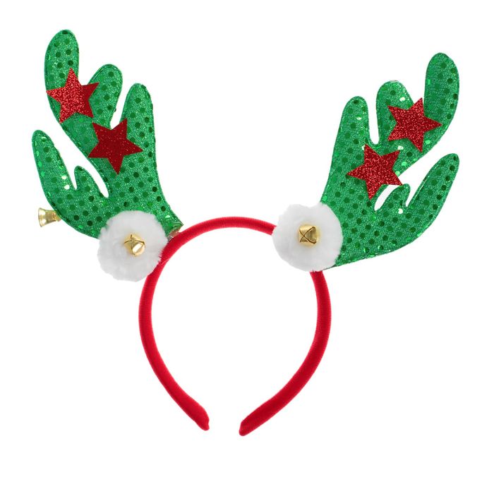 Карнавальный ободок "Рога", цвет зеленый с пайетками