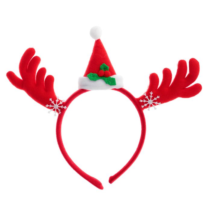 Карнавальный ободок "Рога с колпаком", цвет красный со снежинками