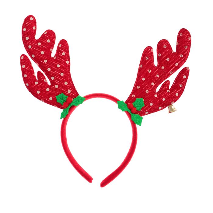 Карнавальный ободок "Новогодние рожки", цвет красный в горох