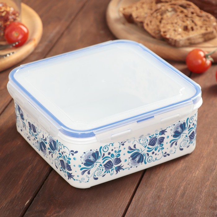 Ланч-бокс "Гжель" квадратный 1,3 л 17х17х7 см