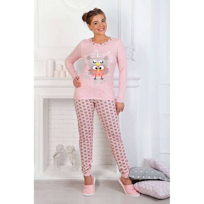 Пижама женская (джемпер, брюки) Сова-2 цвет коралл, р-р 48