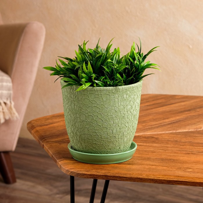 Кашпо "Глория" шёлк, светло-зелёный, 2,0 л