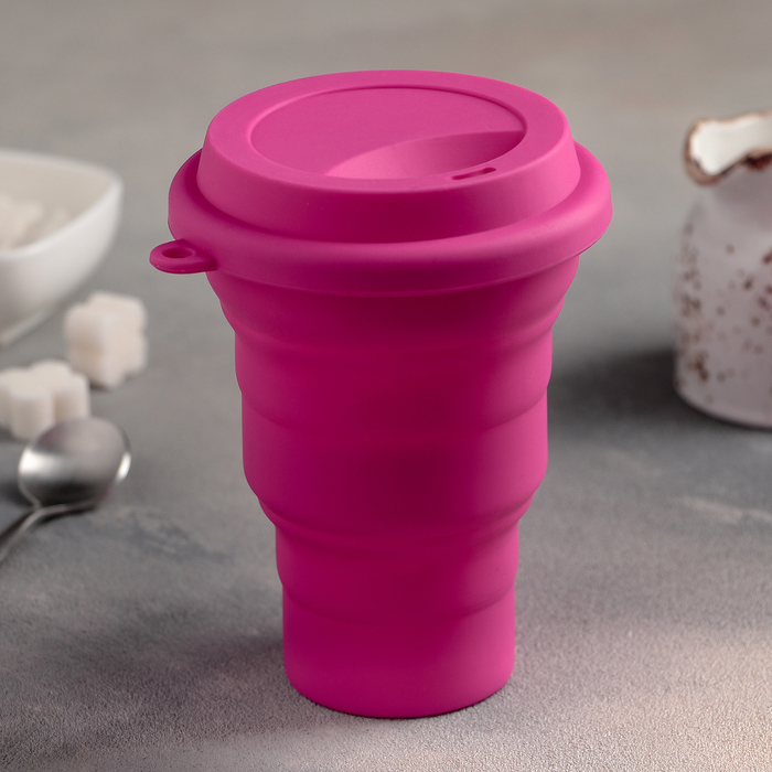 Стакан 470 мл "Непроливайка", складной с крышкой, цвета МИКС