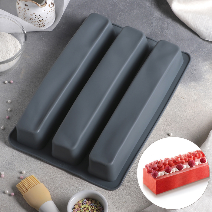 Форма для выпечки и муссовых десертов, 3 ячейки, 32х22х4 см "Прямоугольник"